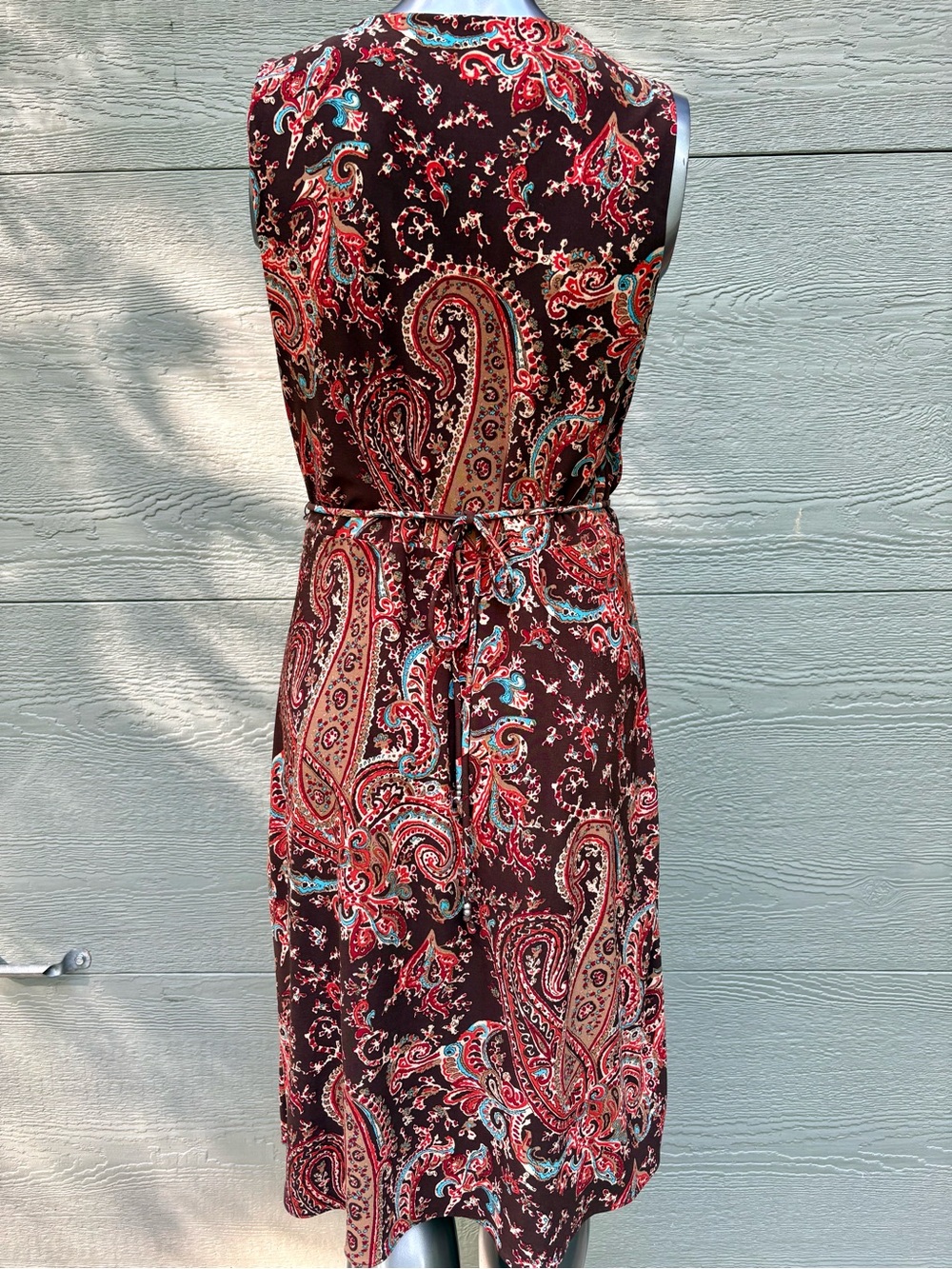 Lauren Ralph Lauren Brown Paisley Wrap Midi Dress with Red & Teal Accents - Picture 4 of 7